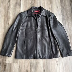 Vintage Anne Klein Black Soft Leather Full Zip Jacket Womens L Moto Biker Grunge